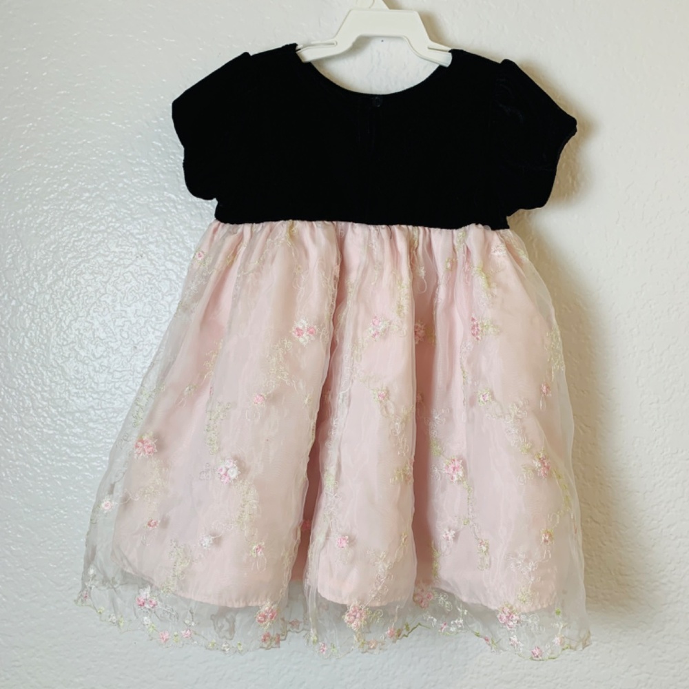 Marmellata Holiday Dress Baby 18 Months Black Velvet Pink Embroidered Floral - Picture 9 of 12
